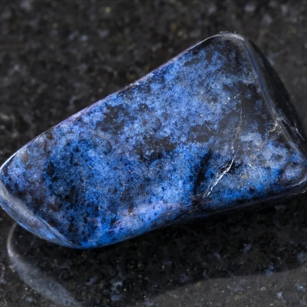 BLUE Dumortierite Quartz and Lava Stone Stretch Beaded Bracelet - Picture 6 of 14